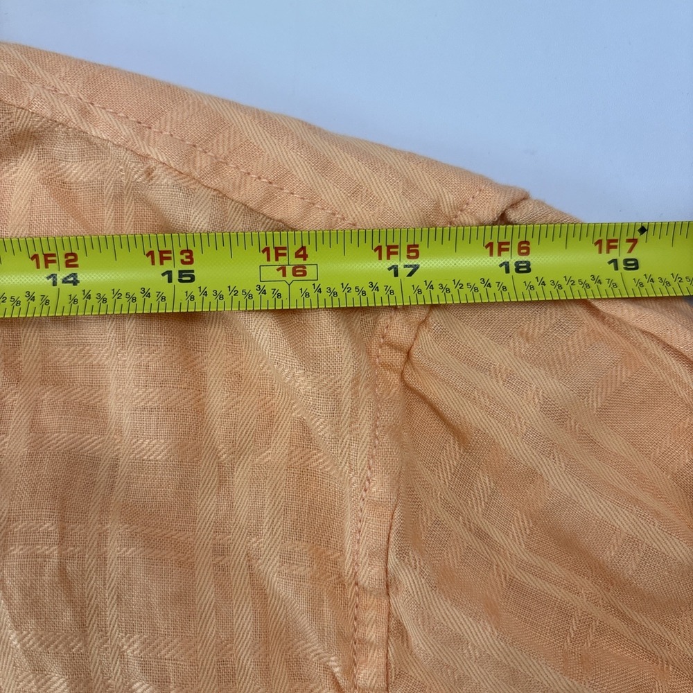 Caribbean Peachy Orange Linen Button Up Top Beachy Coastal Roll Tab Sleeve Small - Picture 7 of 10
